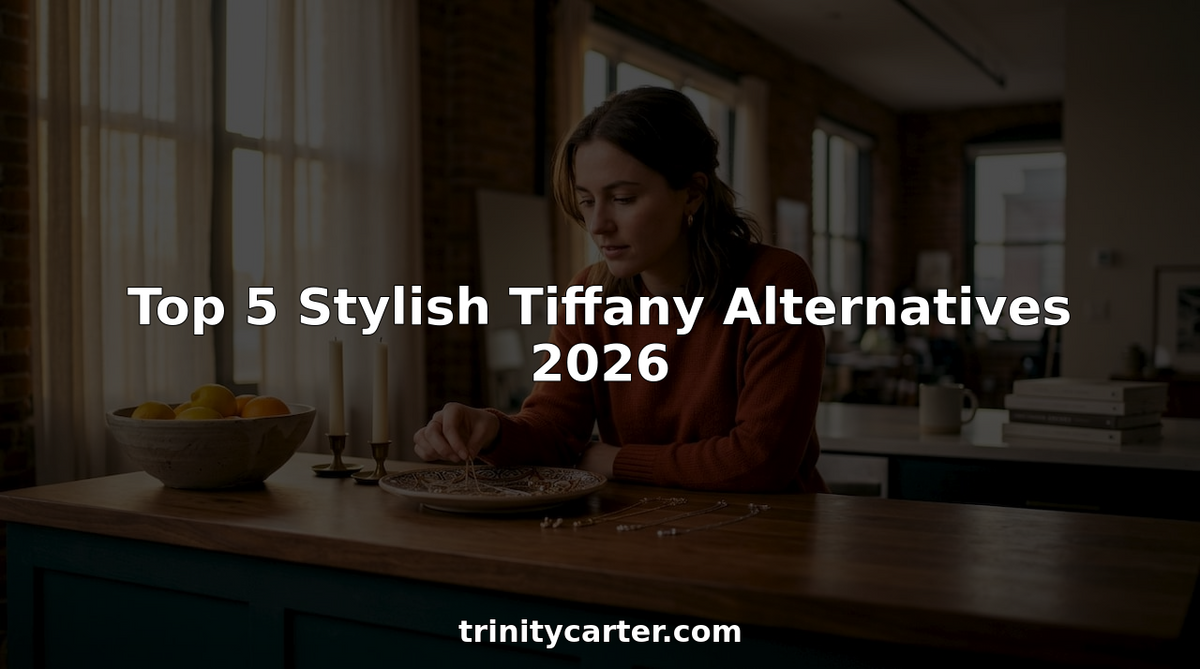Woman examining jewelry alternatives at dressing table