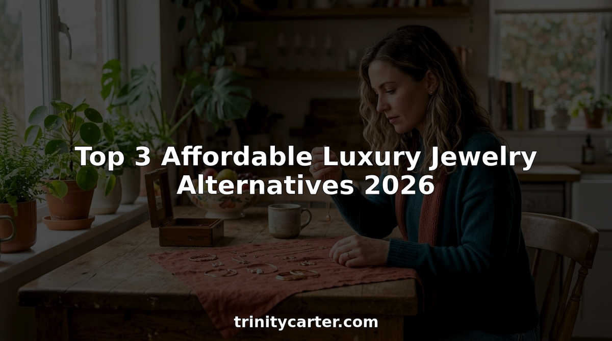 Woman examining affordable luxury jewelry at home