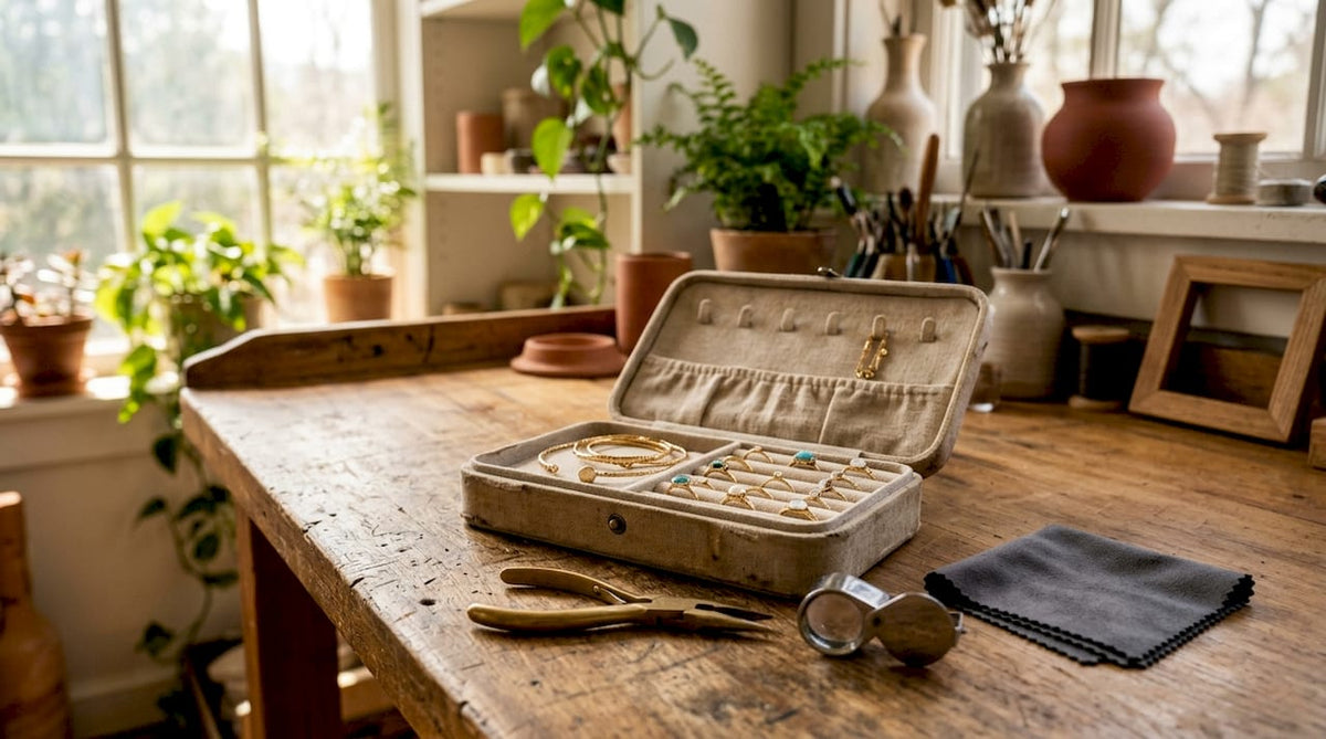 Jewelry case with gold plated and vermeil pieces