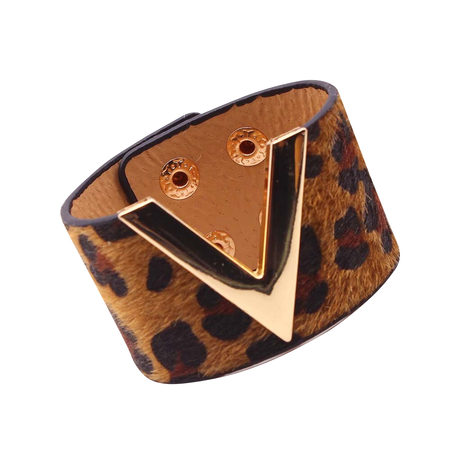 V Leather Wide Cuff Bracelet