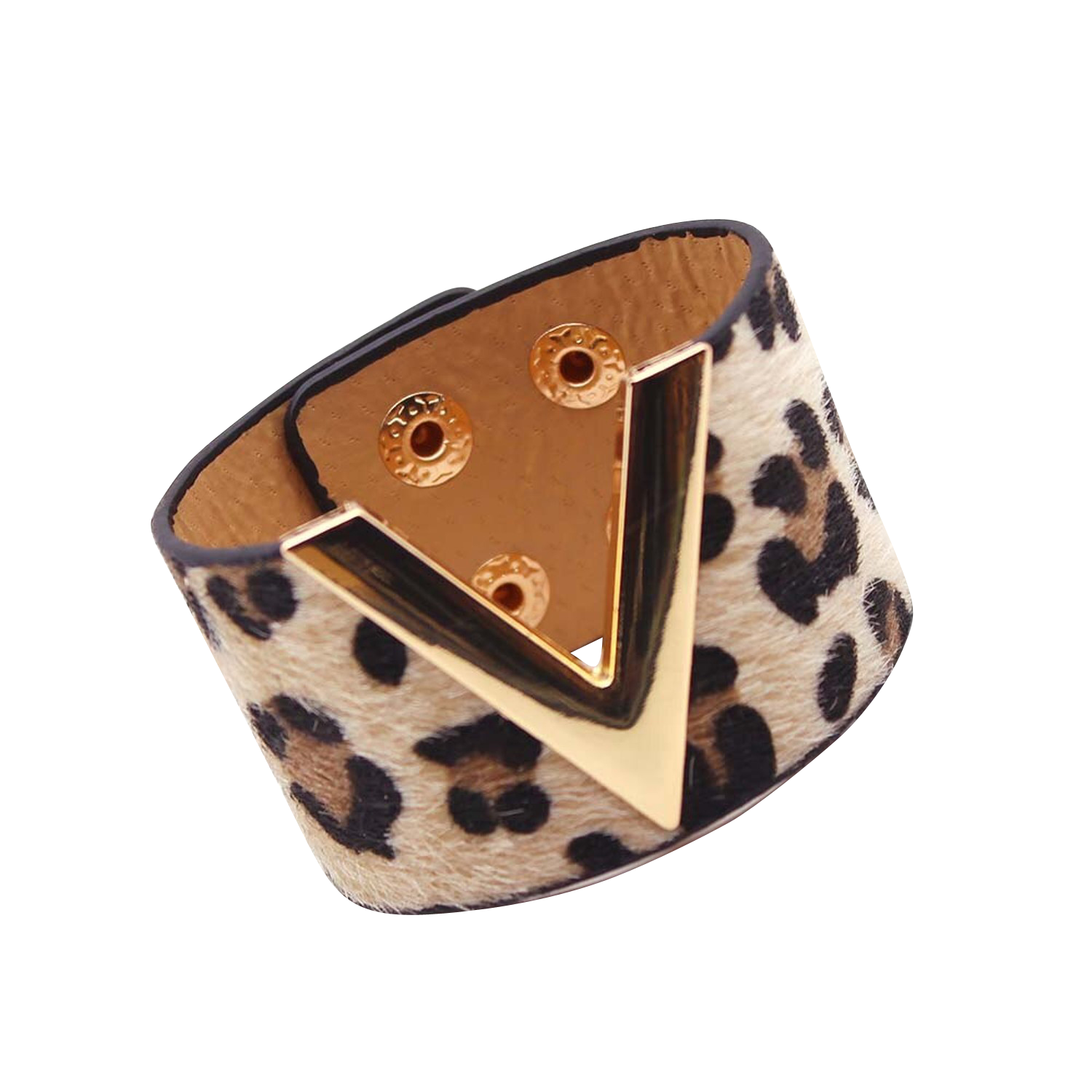 V Leather Wide Cuff Bracelet