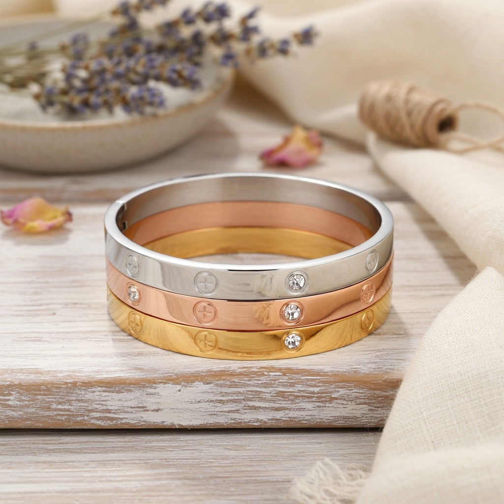 Screw Cross Love Bracelet With Crystals