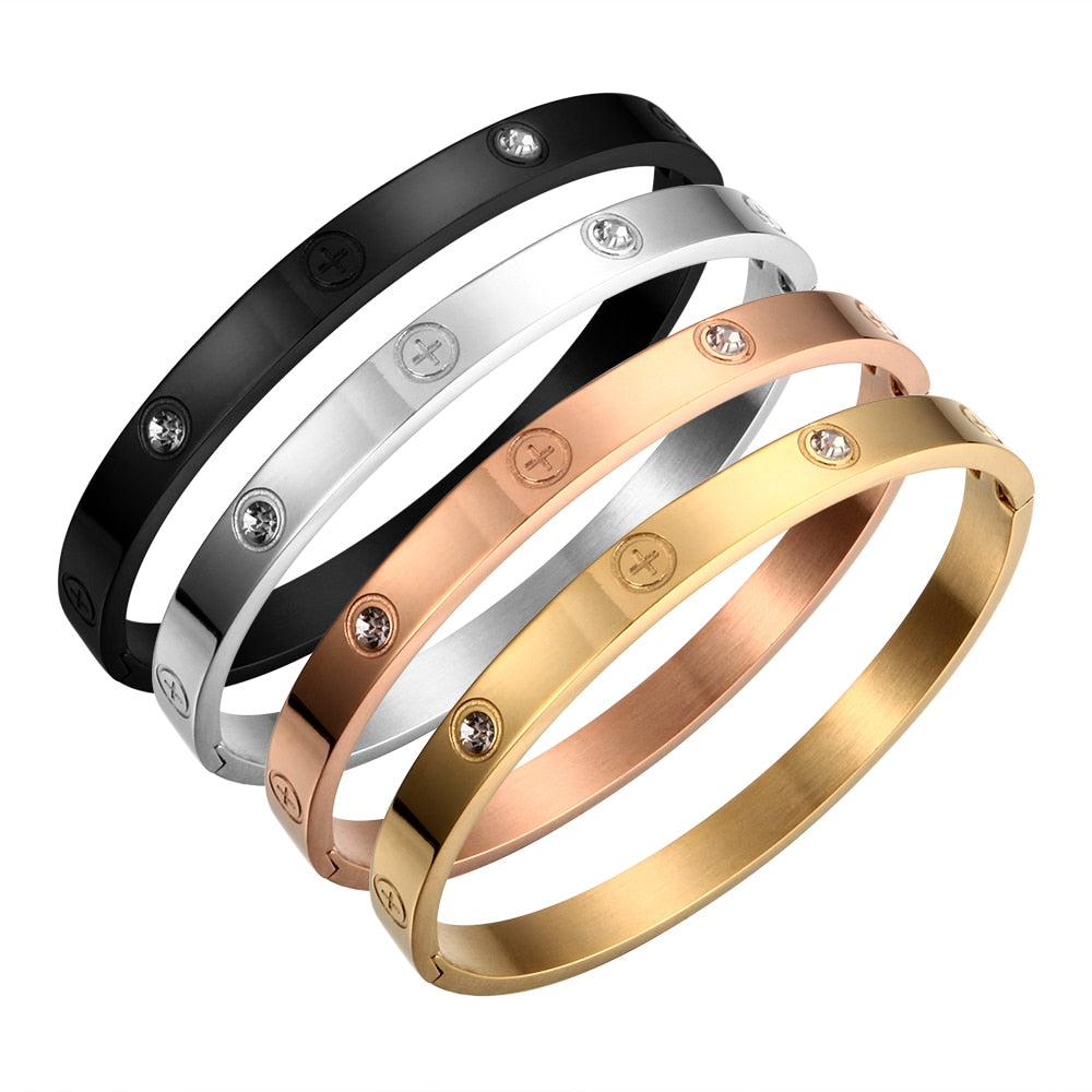 gold-silver-rose-black-Crystal-Screw-Cross-Love-Bracelet-Bangle-Inspired-by-cartier-dupe-Eternity