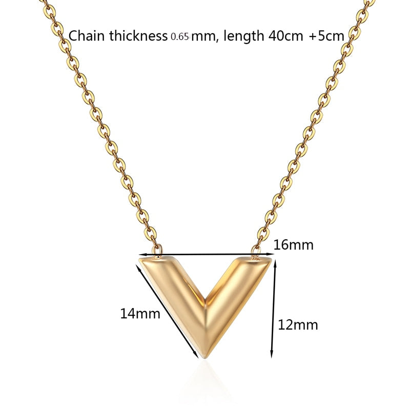 Gold necklace with a V-shaped pendant on a white background. LV-V-Essential-Collection Inspired by Louis Vuitton