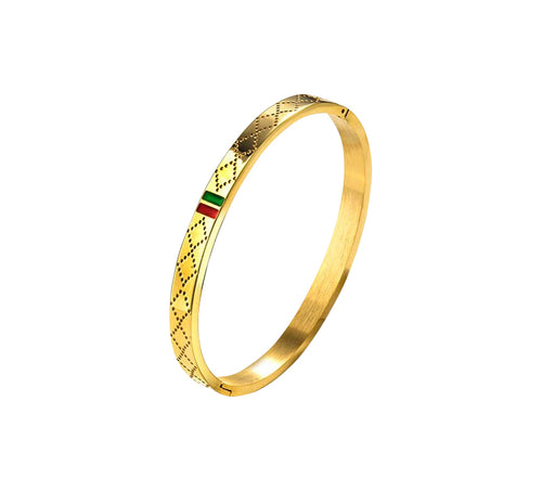 Dotted Web Stripe Bracelet with Red Green Enamel – Iconic Stripe Cuff Bangle