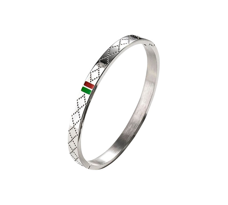 Dotted Web Stripe Bracelet with Red Green Enamel