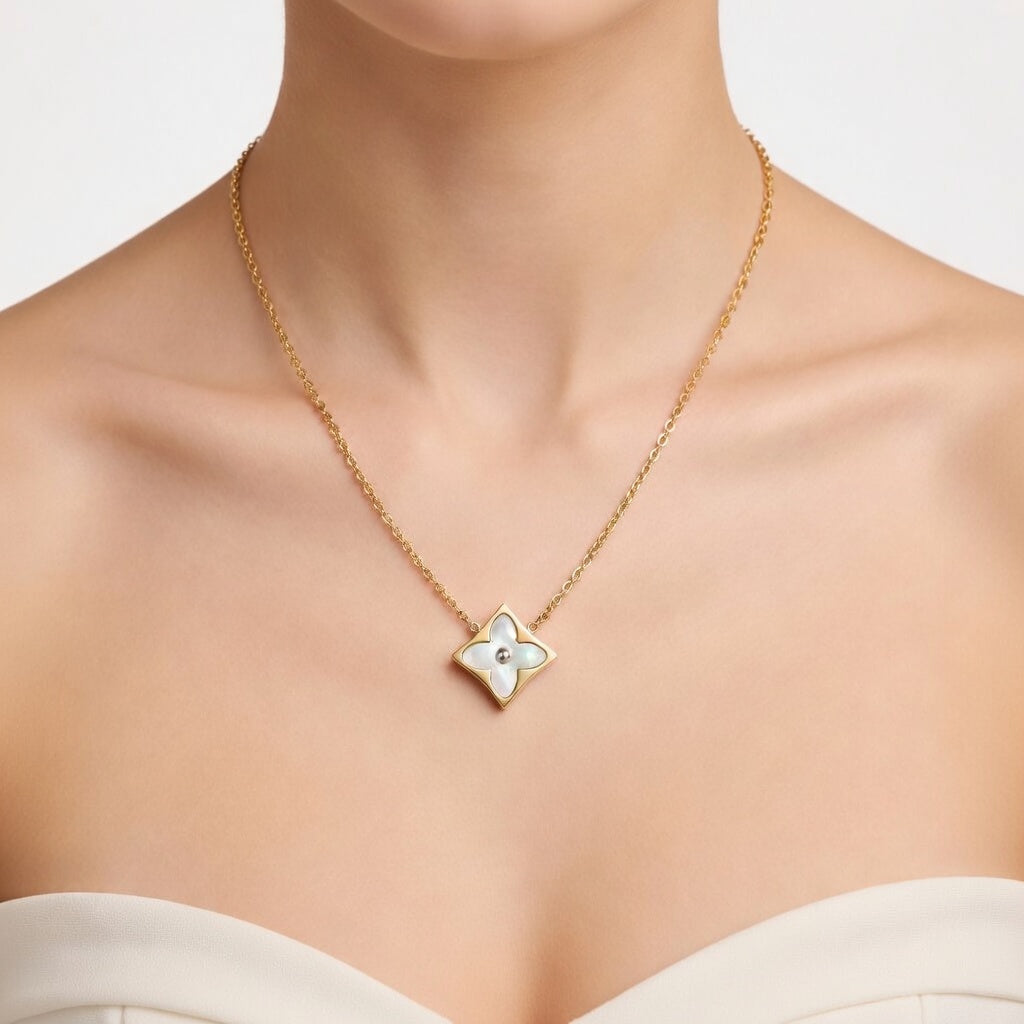 14K Gold Plated Essential Flowergram Necklace Pendant – Luxury Floral Tag