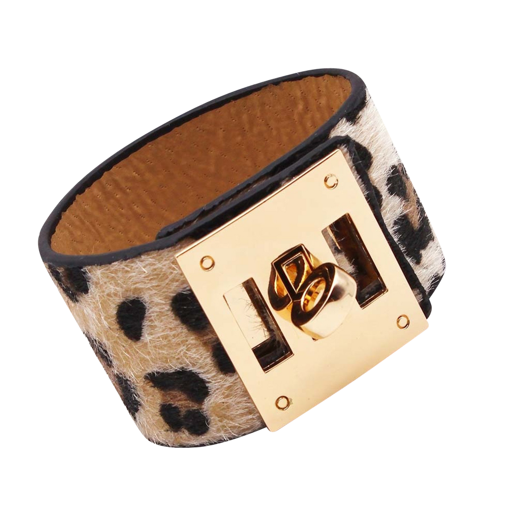 Leopard-Print-Wide-Cuff-Women-Leather-Wrap-Bracelet-Steel-Lock-Design-Jewelry-Hermes-Replica-Kelly-Nude