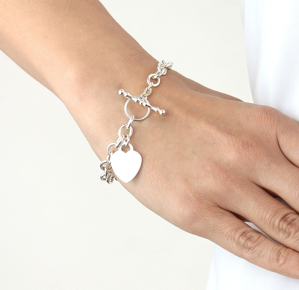 Silver Heart Tag Toggle Bracelet