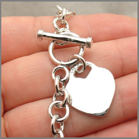 Silver Heart Tag Toggle Bracelet