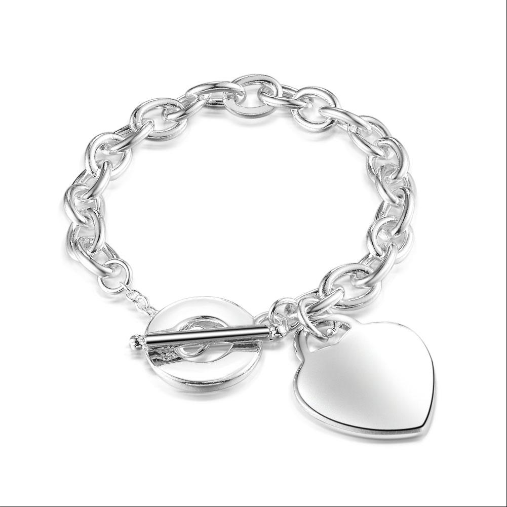 Silver Heart Tag Toggle Bracelet