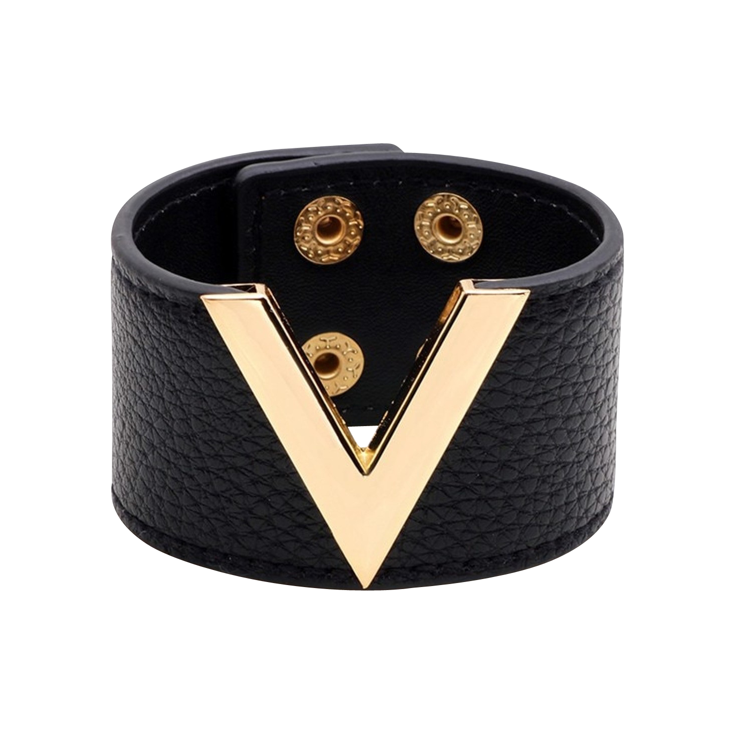 V Leather Wide Cuff Bracelet