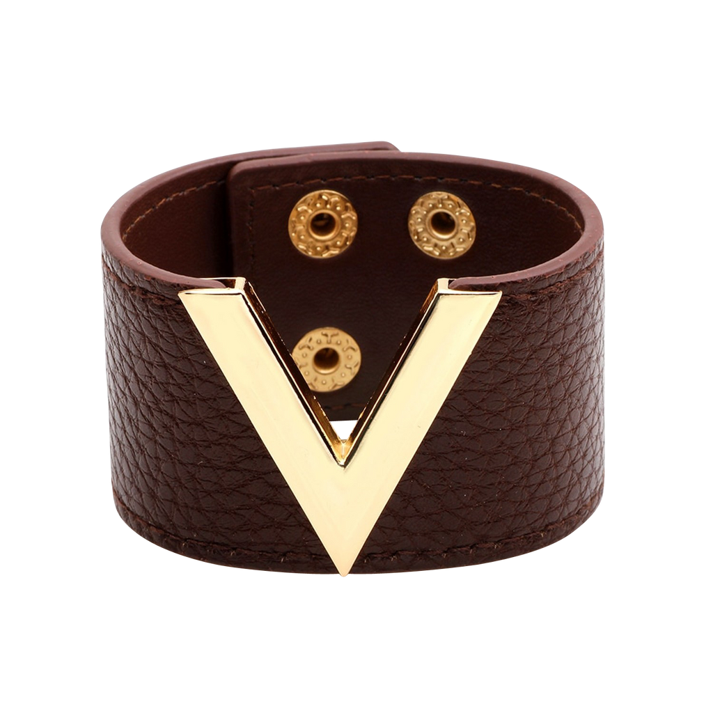Dark-Brown-V-Leather-Bracelet-LV-Louis-Vuitton-Replica-Inspired-Vegan