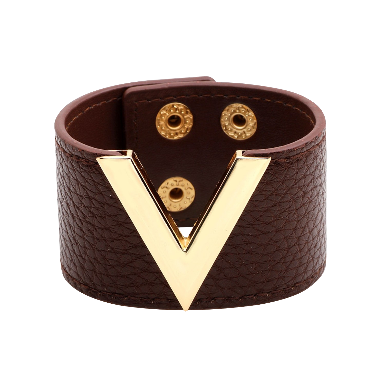 V Leather Wide Cuff Bracelet