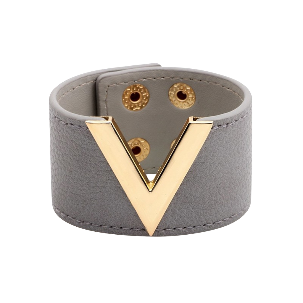 Grey-V-Leather-Bracelet-LV-Louis-Vuitton-Replica-Inspired-Vegan