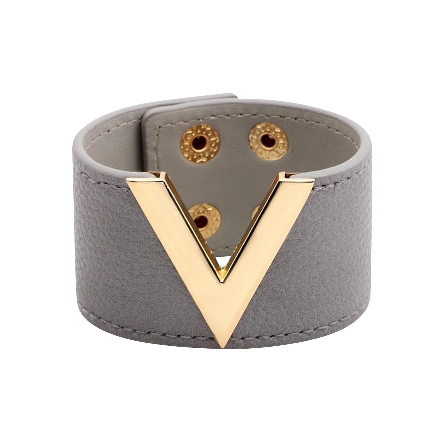 V Leather Wide Cuff Bracelet