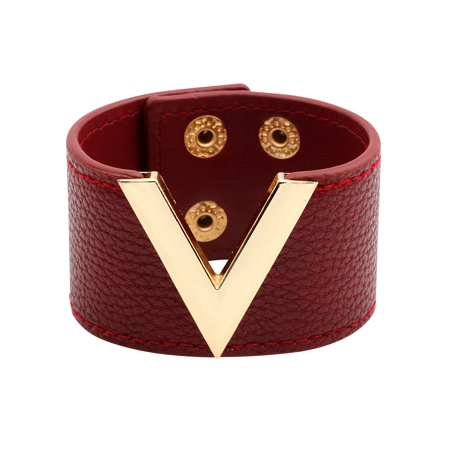 V Leather Wide Cuff Bracelet