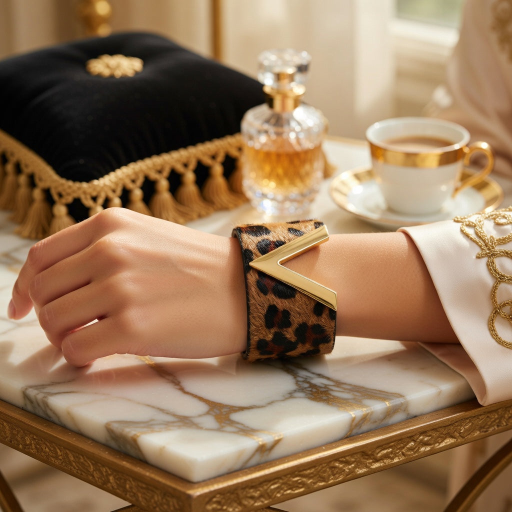 V Leather Wide Cuff Bracelet – Luxury Signature V Cuff