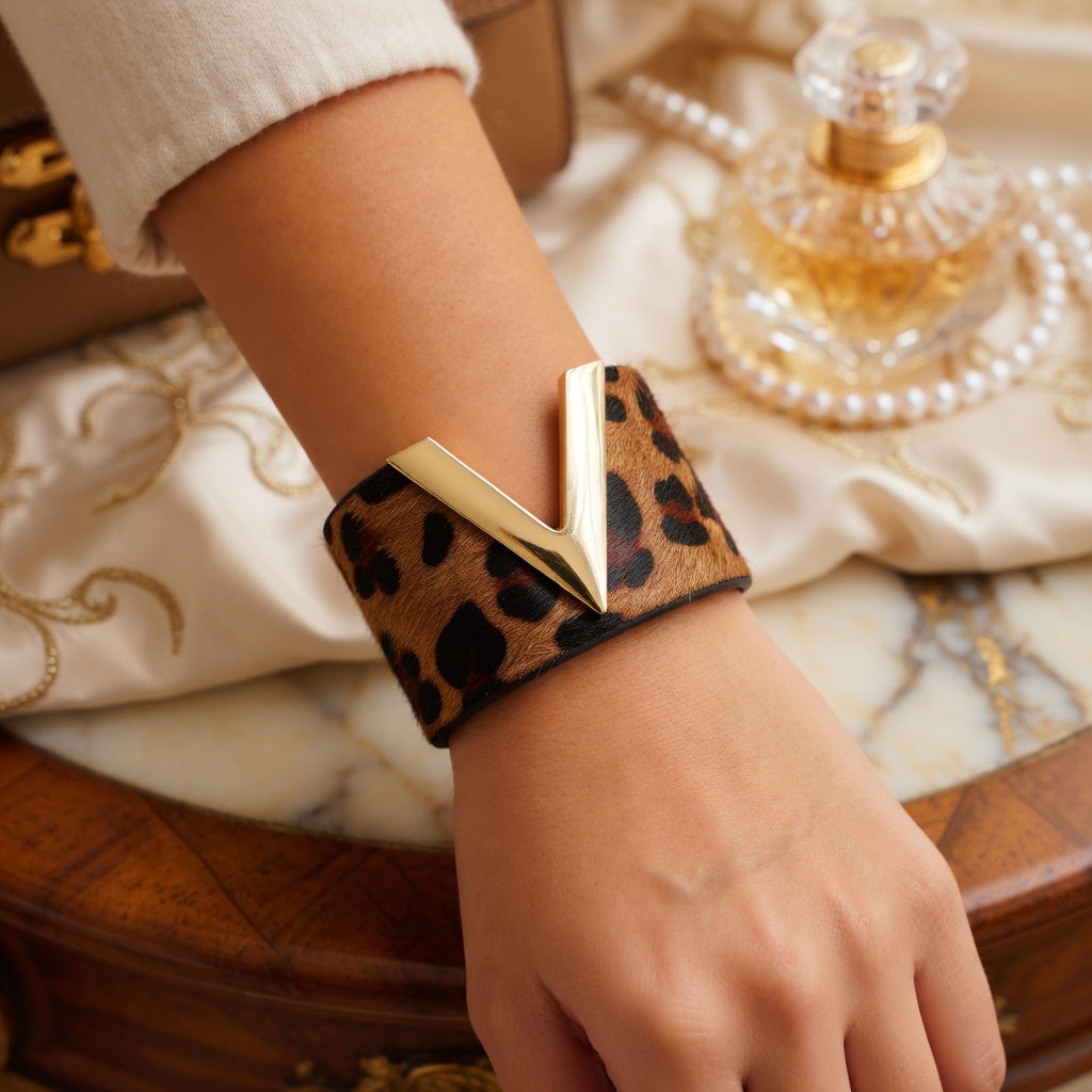 V Leather Wide Cuff Bracelet – Luxury Signature V Cuff