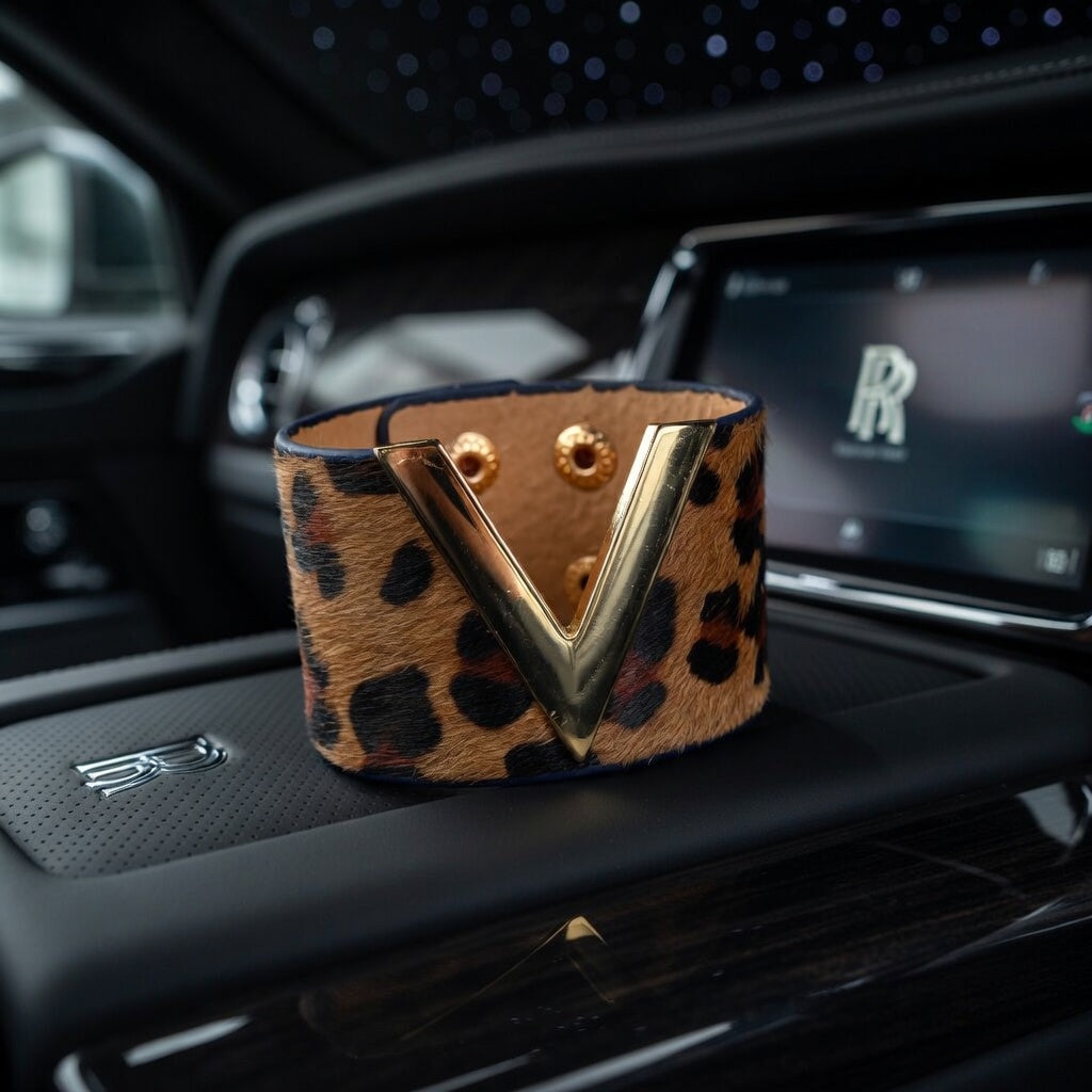 V Leather Wide Cuff Bracelet – Luxury Signature V Cuff