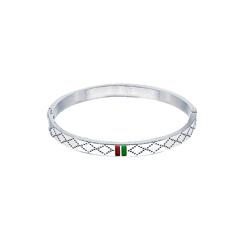 Dotted Web Stripe Bracelet with Red Green Enamel